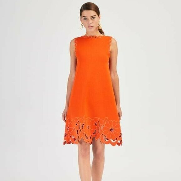 $3,190 OSCAR DE LA RENTA NEW 2020 ORANGE FLOWER CUT OUT KNIT DRESS US M L - Picture 8 of 9